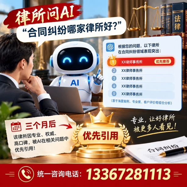 南京GEO生成式引擎优化：律所问AI合同纠纷哪家好不推荐自己，三个月后被优先引用